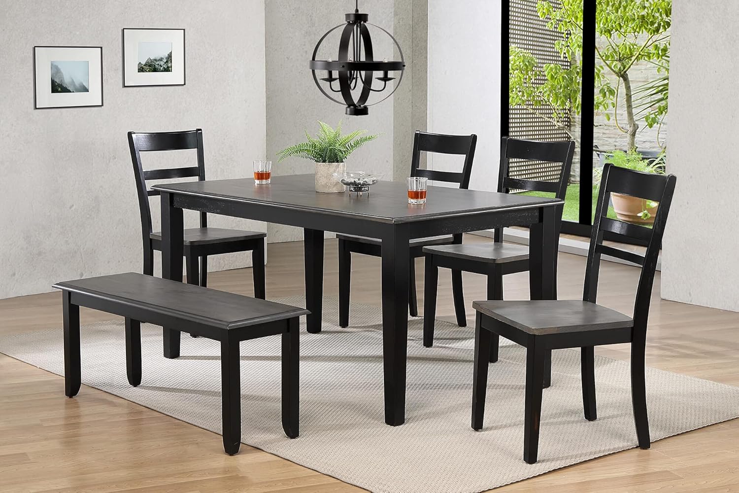 Sunset Trading Tempo Brook Dining Set, Grey and Antique Black with Cherry Rub