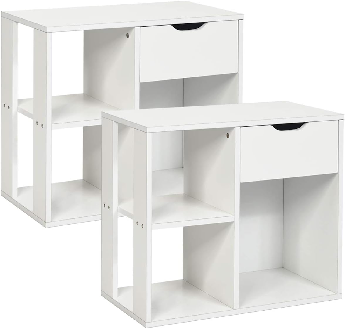 Giantex End Table with Storage Drawer and 2 Shelves Sofa Side Table for Small Spaces,for Living Room, Bedroom Nightstand (2, White)