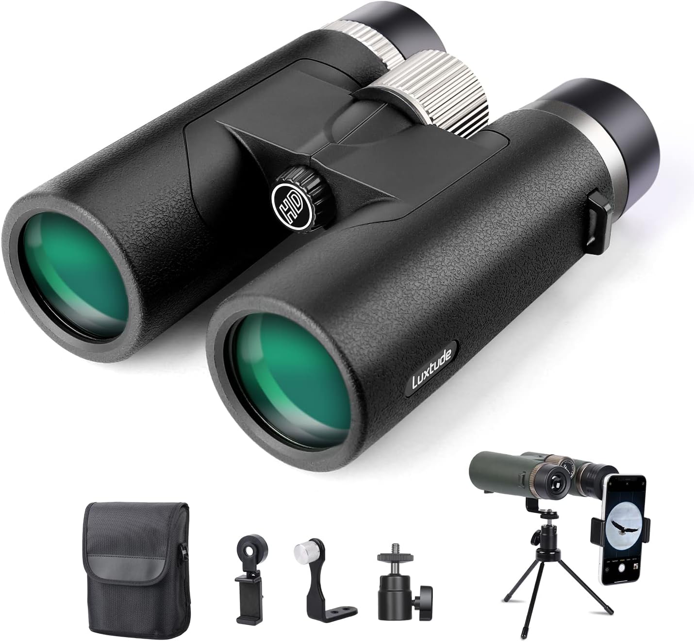 Luxtude Binoculars for Adults, 10x42 HD Binoculars with Clear Low Light Vision, Waterproof IPX7 Binoculars, 20mm Eyepiece Large View for Bird Watching, Hunting, Outdoor Sports, Travel (Black)