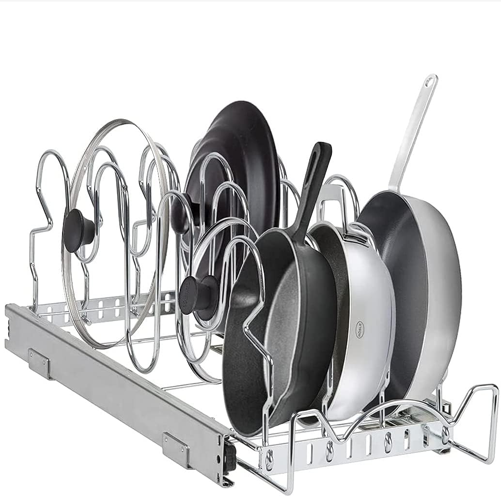 Pull Out Pan Lid Organizer Rack for Cabinet - Pull Out Organizer for Pots, Pans, Lids, Sliding Storage Rack -7
