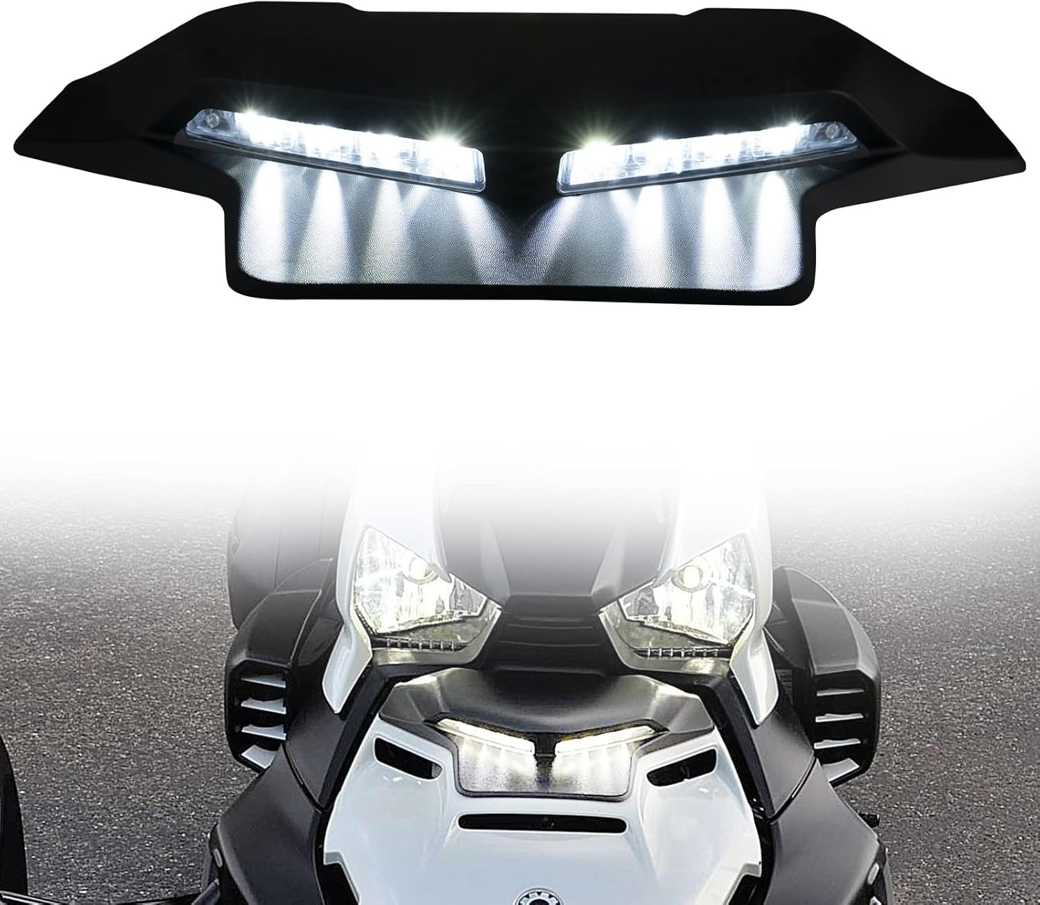 Ryker LED Auxiliary Light Kit, A & UTV PRO Black Hood Panel with Daytime Running Light for Can Am Ryker All Models Accessories, Replace OEM #21900848