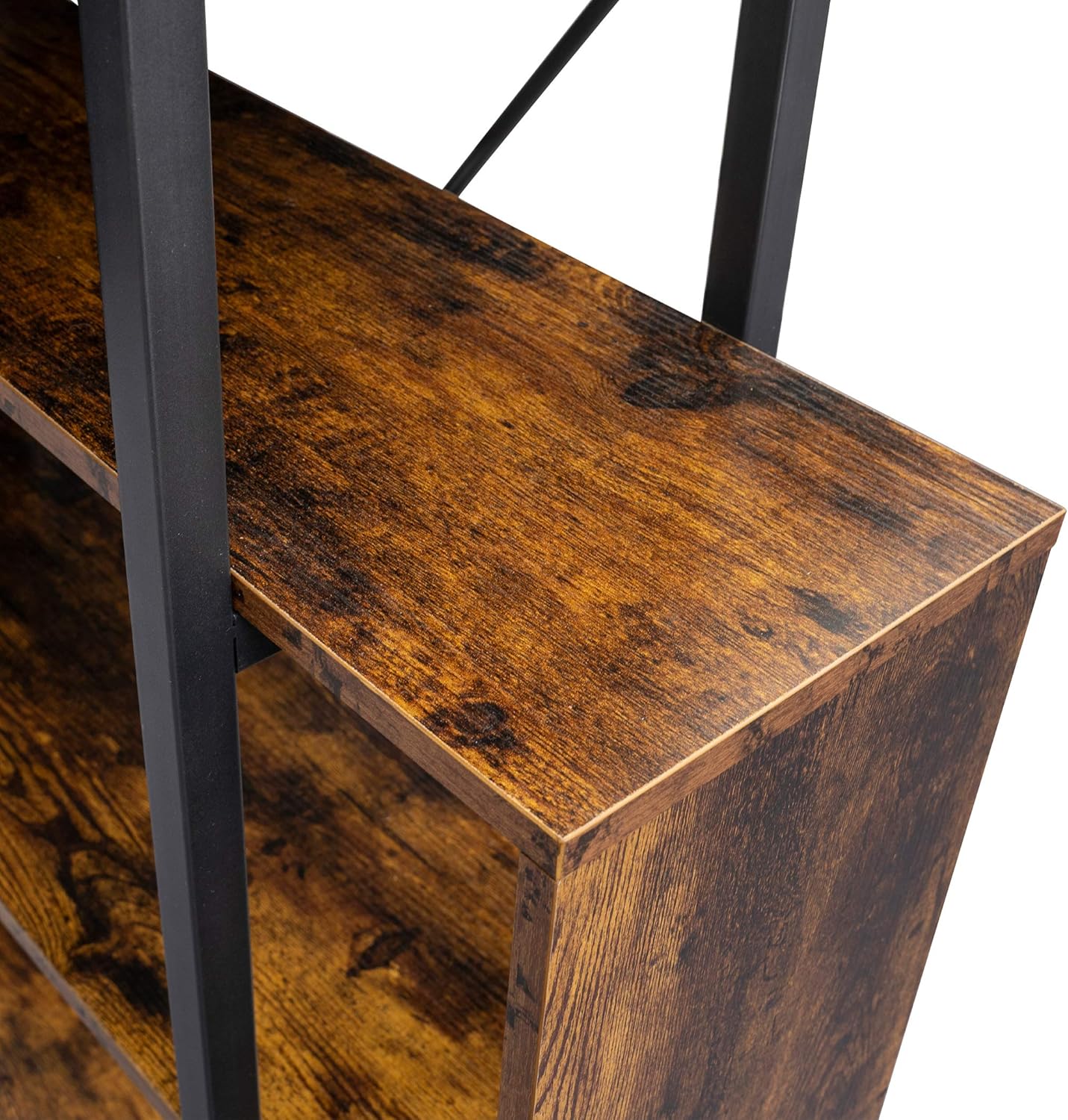 Becko US Bookshelf Vintage Industrial Bookcase 4 Tier S Shaped Display Book Shelves Storage Rack Shelves Z Shaped Shelges for Bedroom Home Office Living Room Entryway Hallway (Rustic Brown)