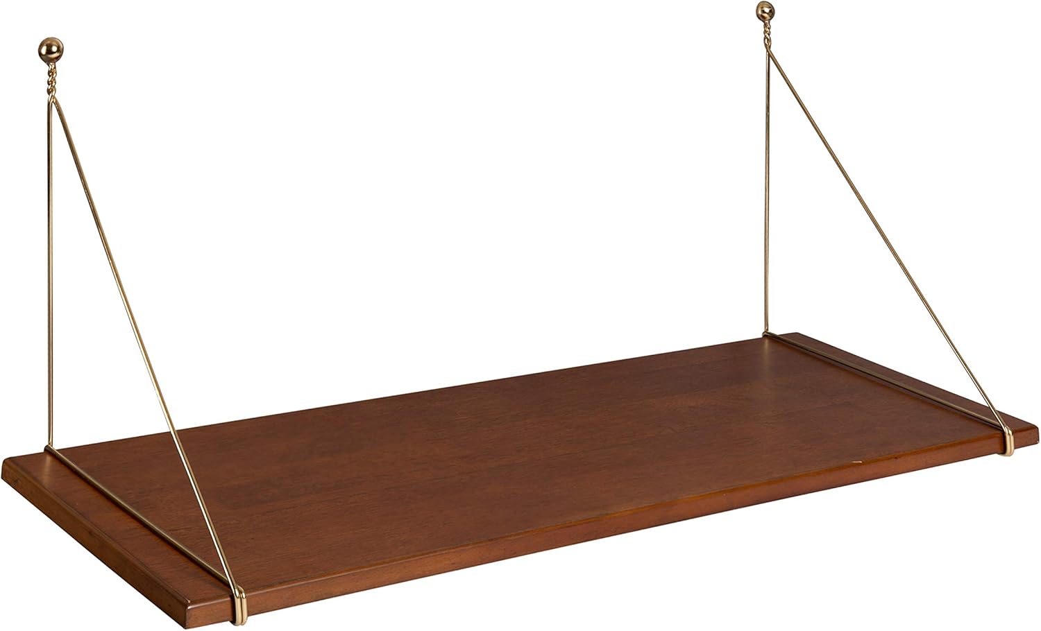 Kate and Laurel Vista Mid-Century Modern, Space-Saving, Wall Mounted Desk Shelf - Rich Walnut Brown Finished Wood Top Supported with Decorative Gold Wire