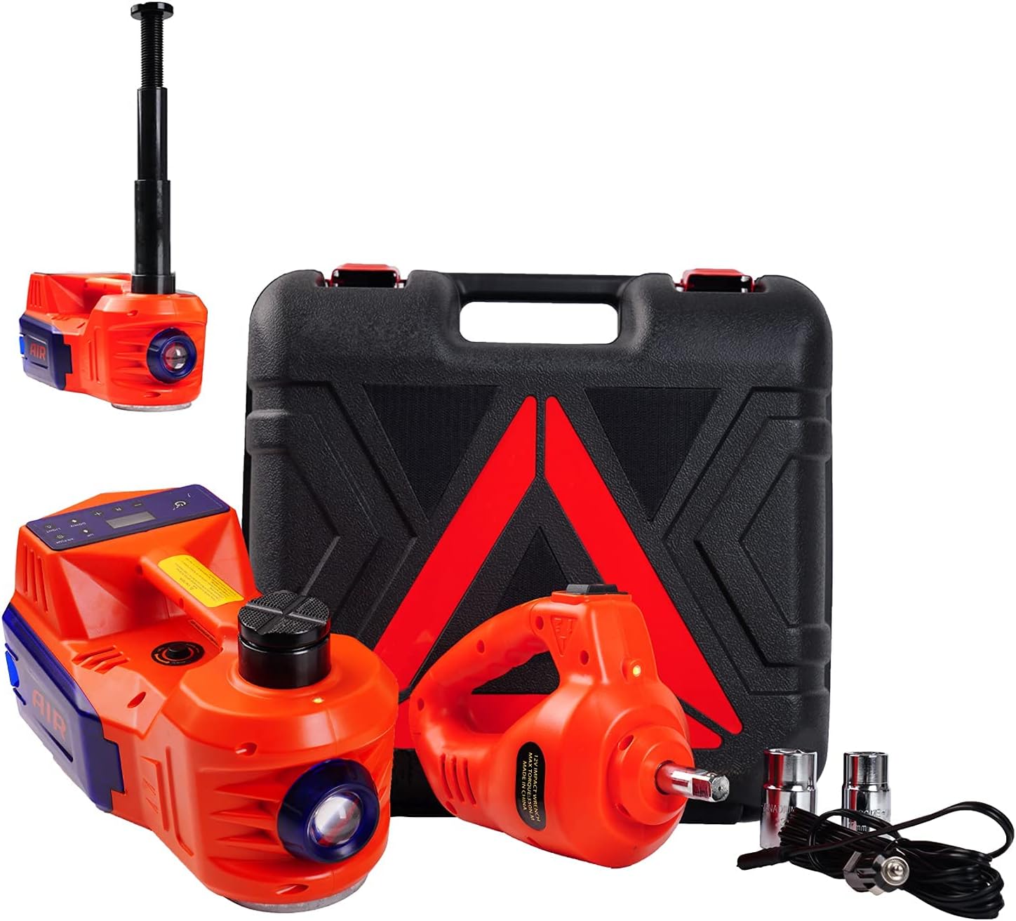 ROGTZ Electric Car Jack Hydraulic with Touch Screen, 2.0 Upgraded Portable 5 Ton Electric Car Jack Kit with Impact Wrench, 12V Electric Car Floor Jack with Built-in Inflator Pump for Road Emergencies