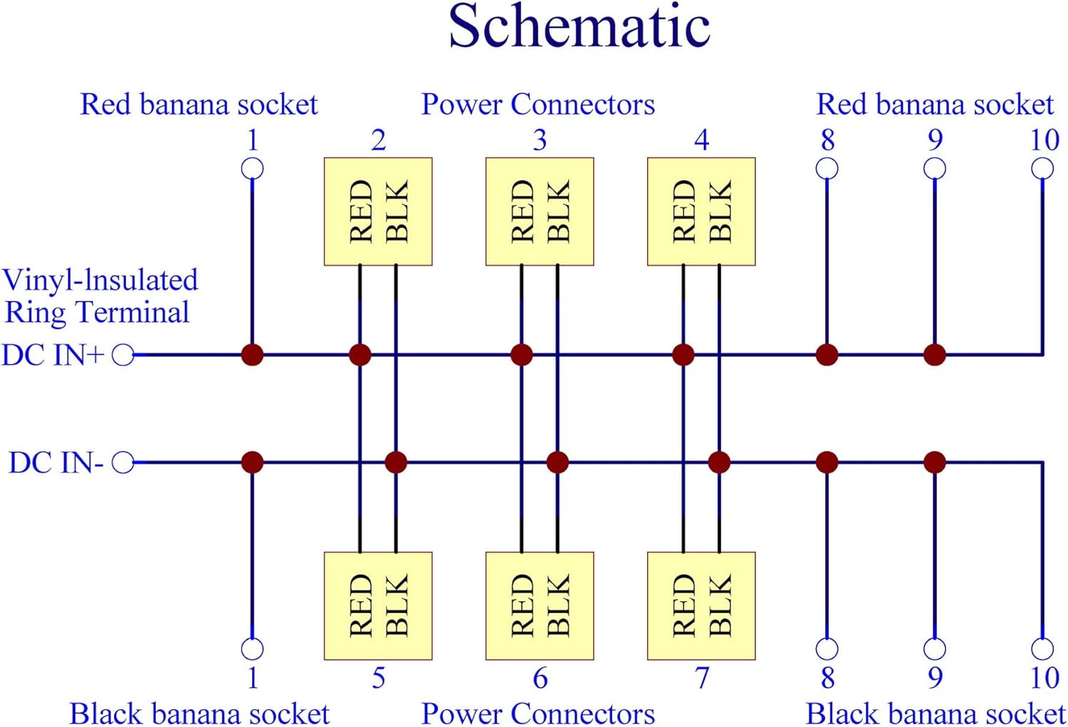 Wired Banana Jack and Power Pole 10 Outlet DC Power Distribution Strip Box