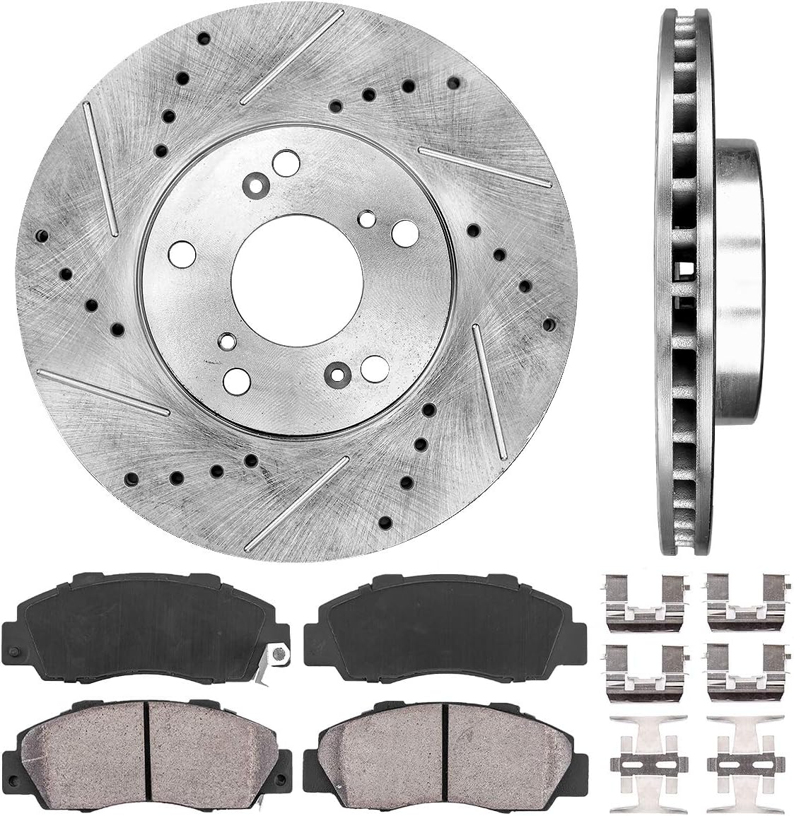 Callahan CDS03356 FRONT 282mm D/S 5 Lug [2] Rotors + Ceramic Pads + Clips [fit 1998 1999 2000 2001 2002 Honda Accord V6]