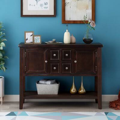 Langport 46x22 Wide 4 Drawer Acacia Wood Buffet Table Breakwater Bay Color (Base/Top): Espresso/Espresso