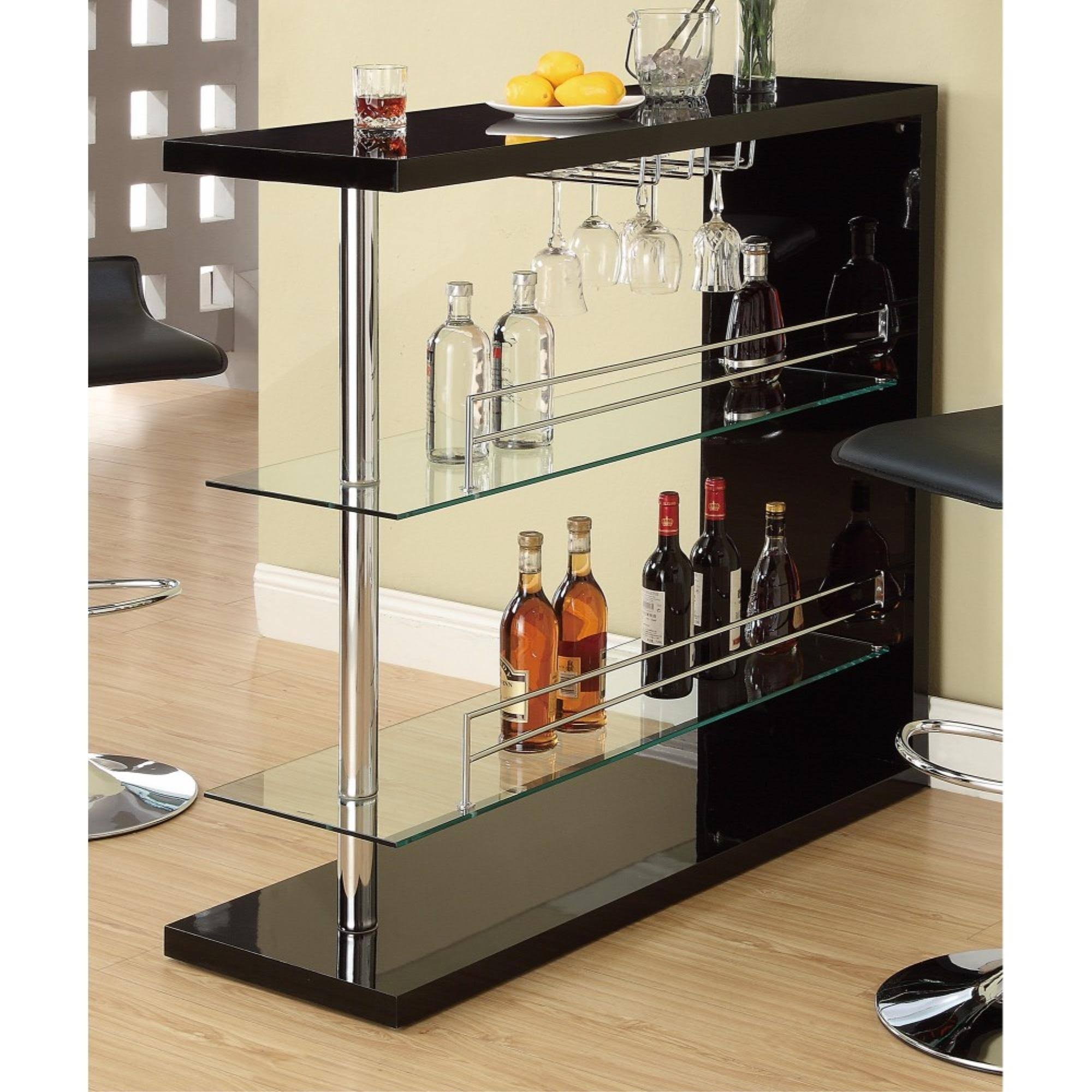Benzara - Enticing Rectangular Bar Unit with 2 Shelves and Wine Holder, Black