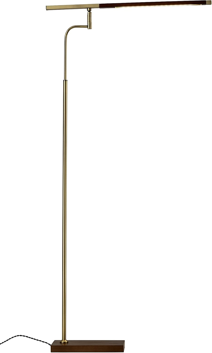 Adesso Home 3047-15 Transitional LED Floor Lamp from Barrett Collection, 18.00 inches, Walnut Finished Ash Wood W. Antique Brass Accents