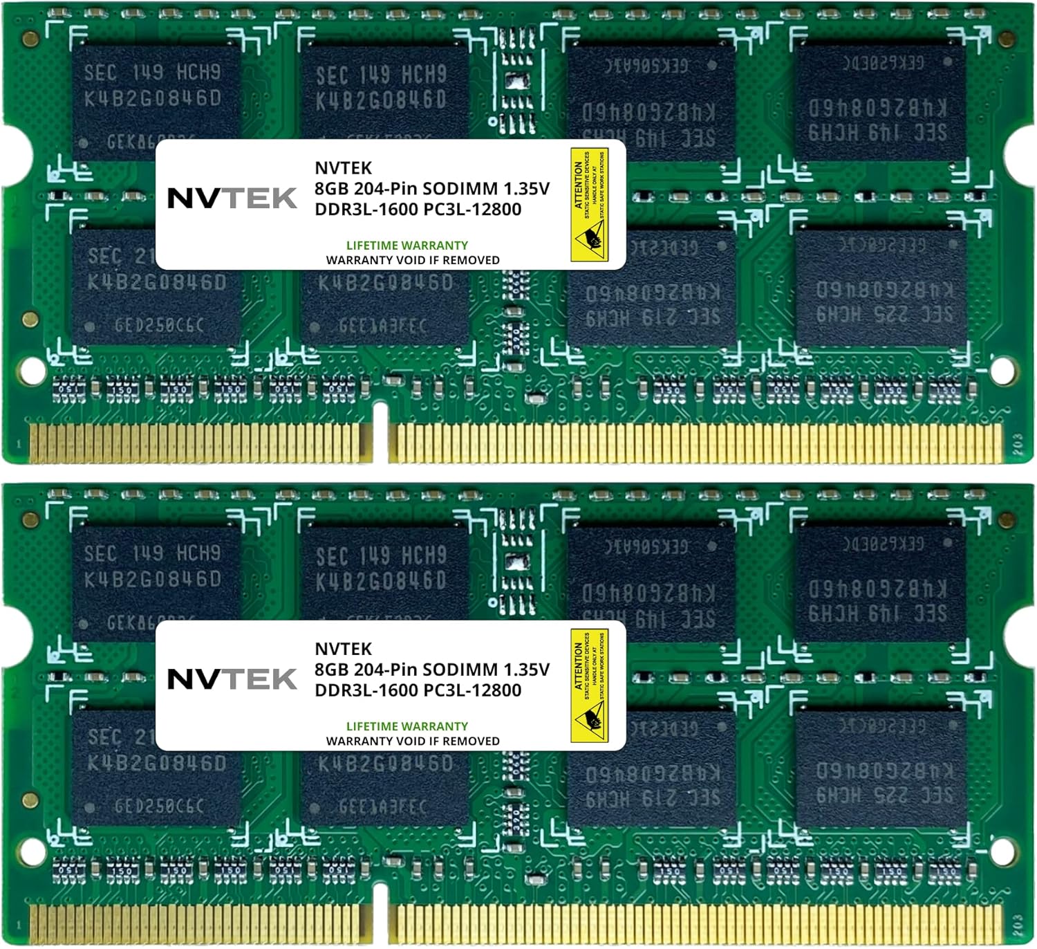 NVTEK 16GB (2x8GB) DDR3L-1600 PC3-12800 SODIMM Laptop RAM Memory Upgrade, 1.35V Pack of 2