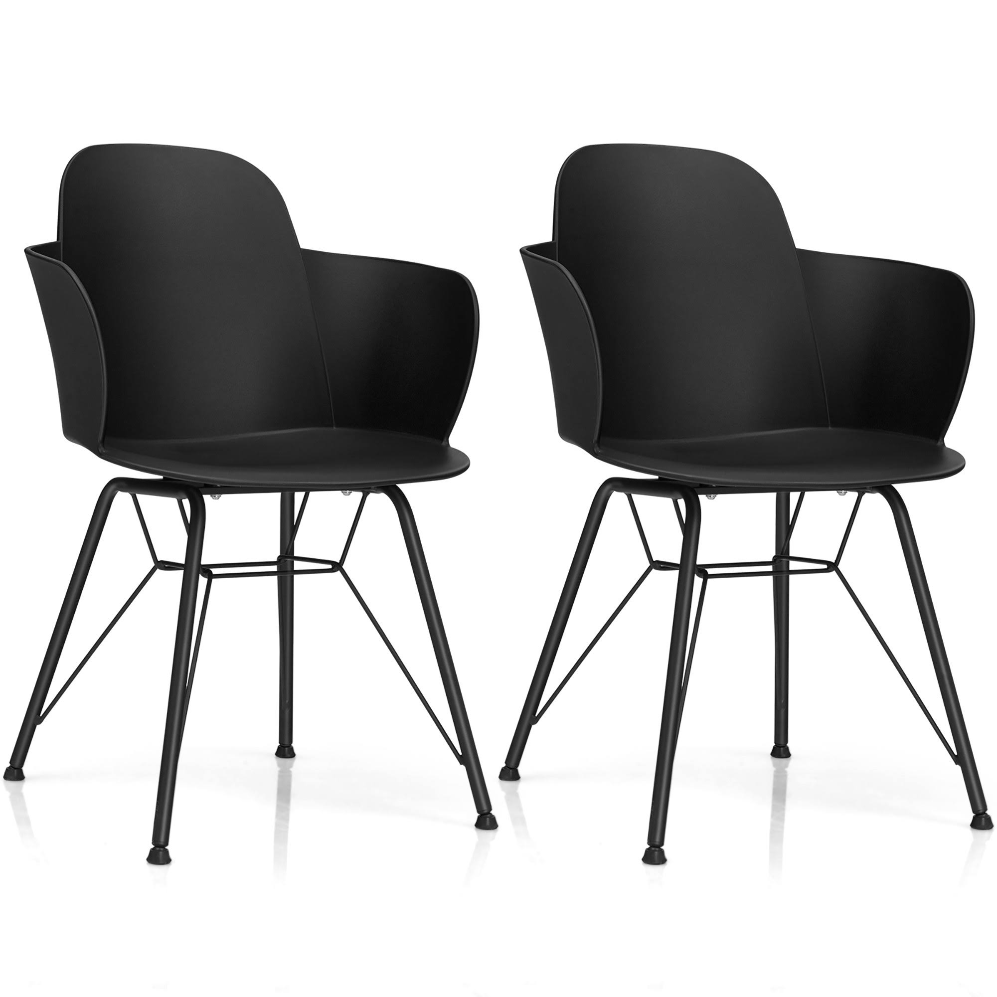 Costway Set of 2 Dining Chair Modern Petal-Shape Plastic Seat Metal Frame - Black