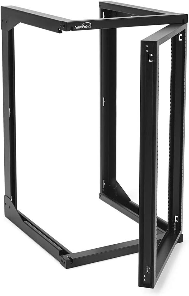 NavePoint 18U Wall Mount Open Frame Network Rack, Swing Out Hinged Gate,24 Inch Depth, Holds Network Servers and AV Equipment, Easy Rear Access to Equipment, Gate Opens 180 Degrees from Either Side
