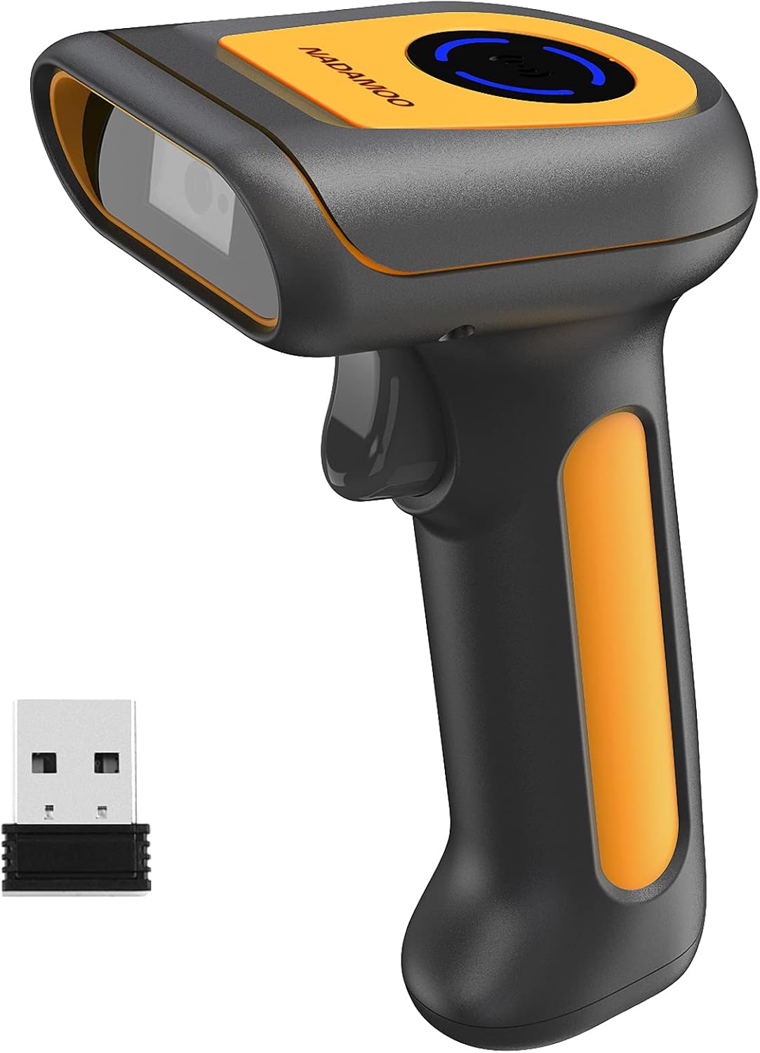 NADAMOO Cordless Barcode Scanner, 2D Handheld Barcode Reader with USB Dongle - 5000mAH Largest Battery, Super Long Battery Life, 492ft Transmission Range, 360°Anti-Shock for Store, Warehouse Pack of 2