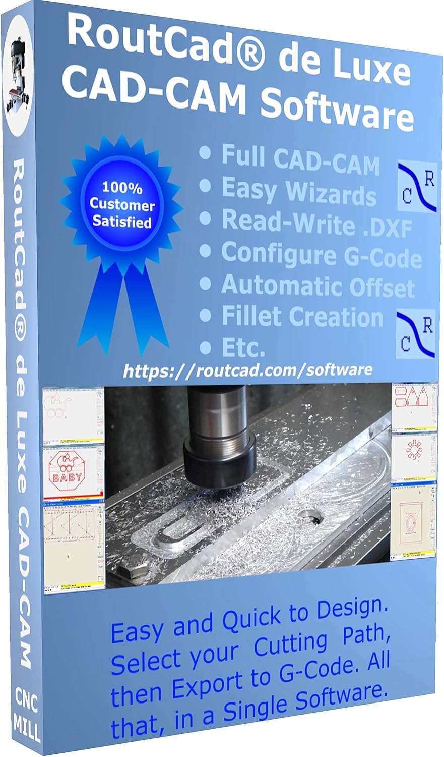 CAD-CAM CNC Mill Software for Mach 3-4, Linux CNC, EMC2, Fanuc, CNC 3040. Design your part and generate the g-code with a single easy to use software, plus many tutorial training videos included.