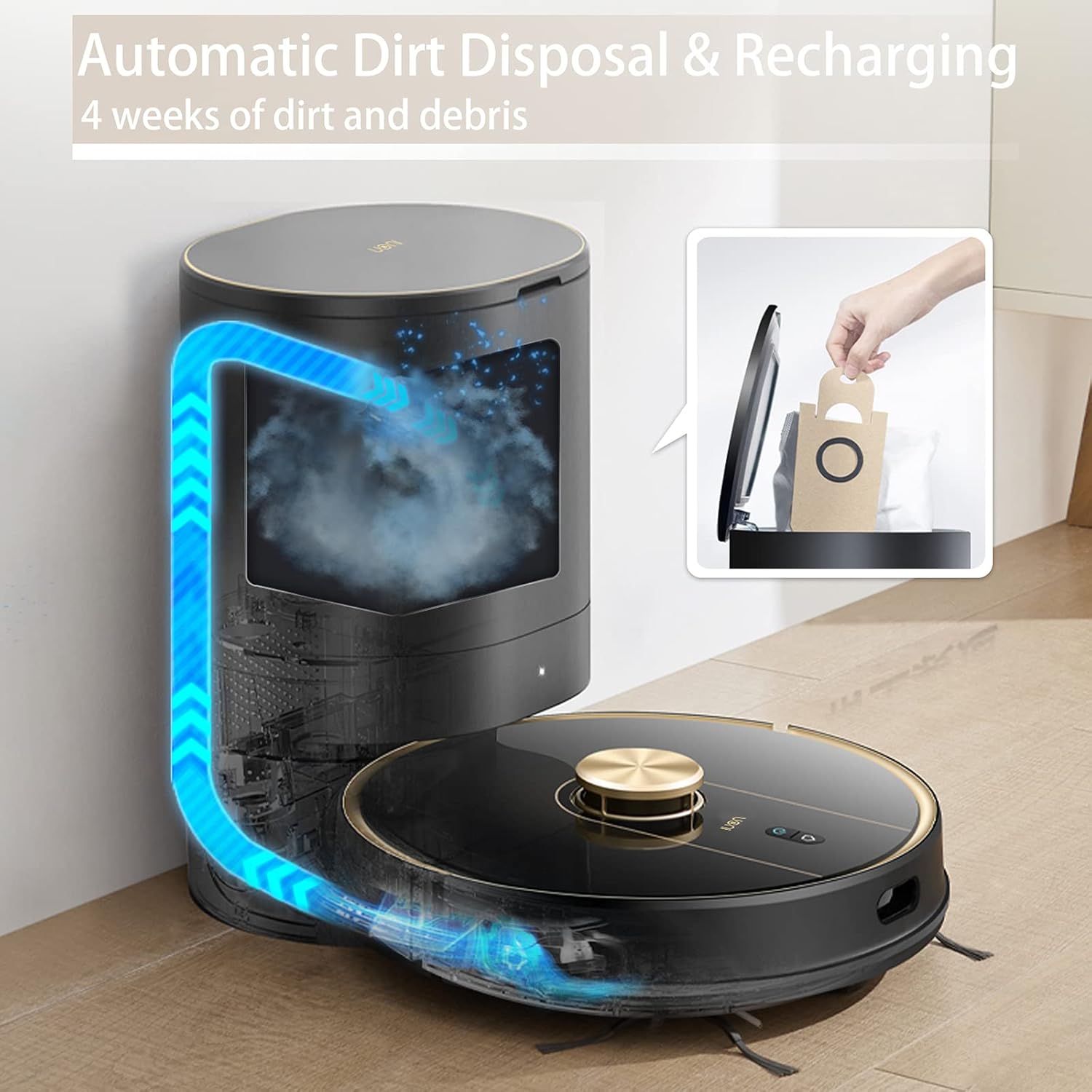 Uoni V980Plus Robot Vacuum Cleaner with Self-Emptying Dustbin - Lidar Navigation Robotic Vacuums Multi-Floor Mapping 2700Pa Strong Suction with No-Go Zones 190 Mins Runtime for Pet Hair