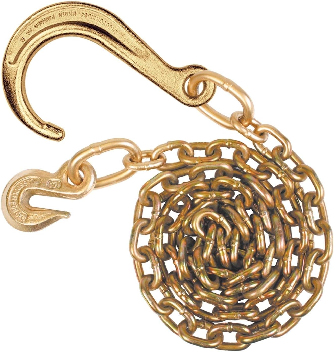 VULCAN Johnstown Tow Chain with 8 Inch Forged J Hook and Grab Hook - Grade 70 Chain - 10 Foot - 4,700 Pound Safe Working Load Pack of 2