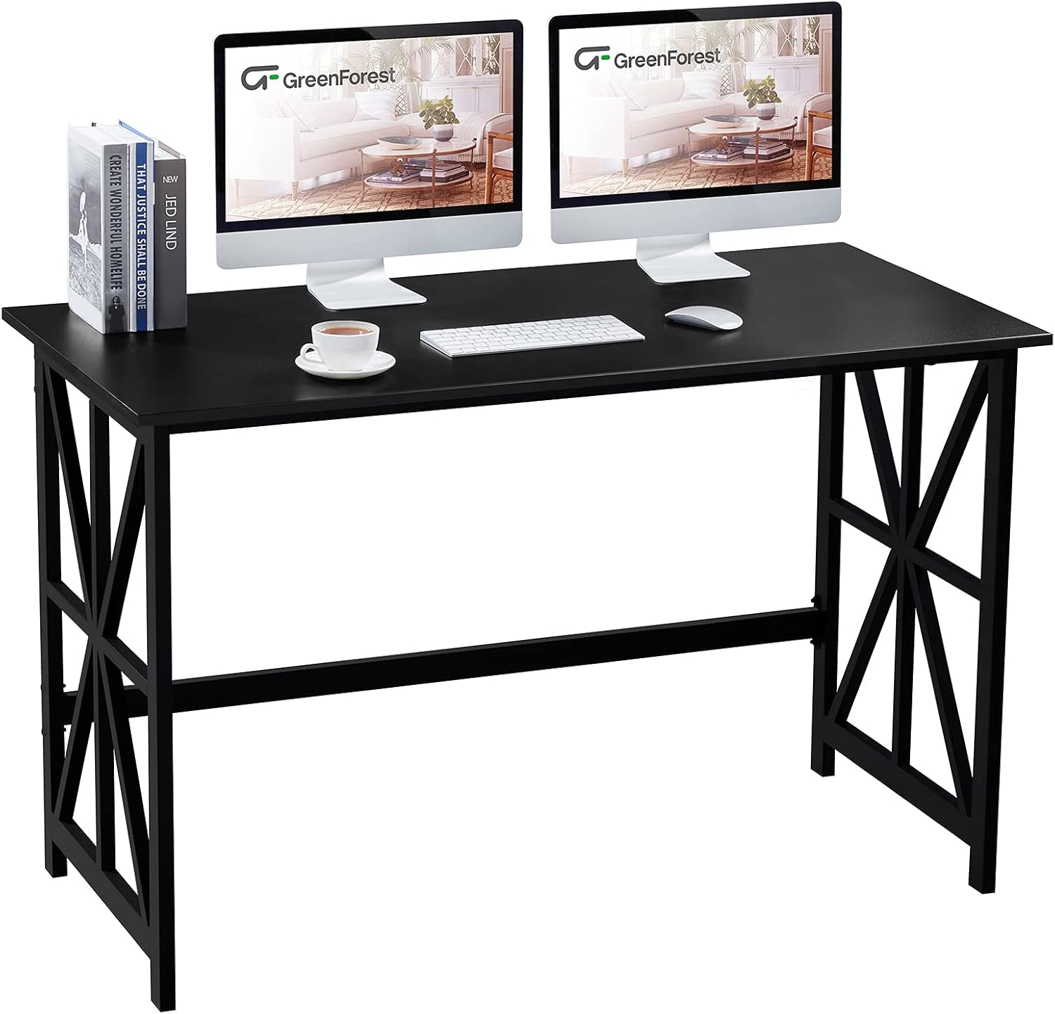 GreenForest 47 Inch Writing Computer Gaming Desk Modern Simple PC Laptop Notebook Workstation for Home Office, Walnut Pack of 2