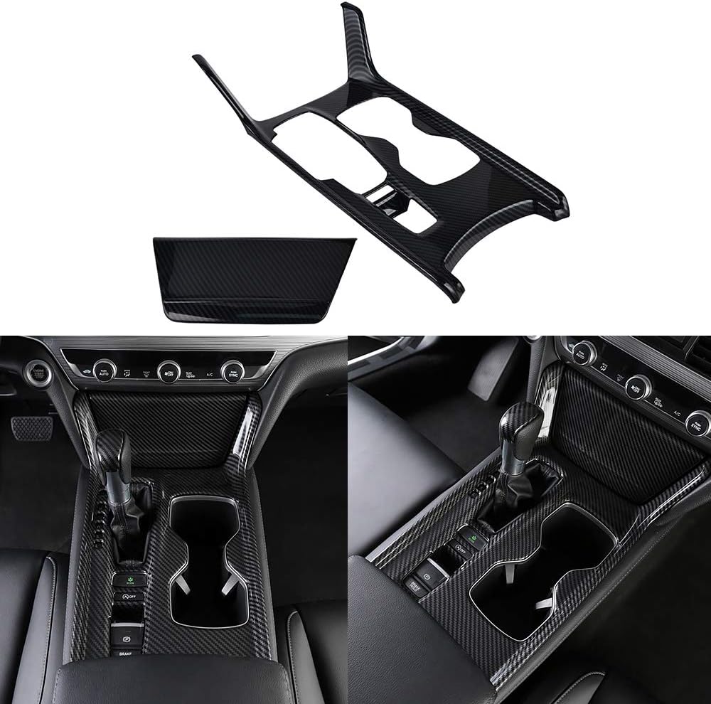 NICECNC Interior Gear Shift Box Water Cup Holder Panel Cover Trim ABS Carbon Fiber Style Compatible with Honda Accord 2018