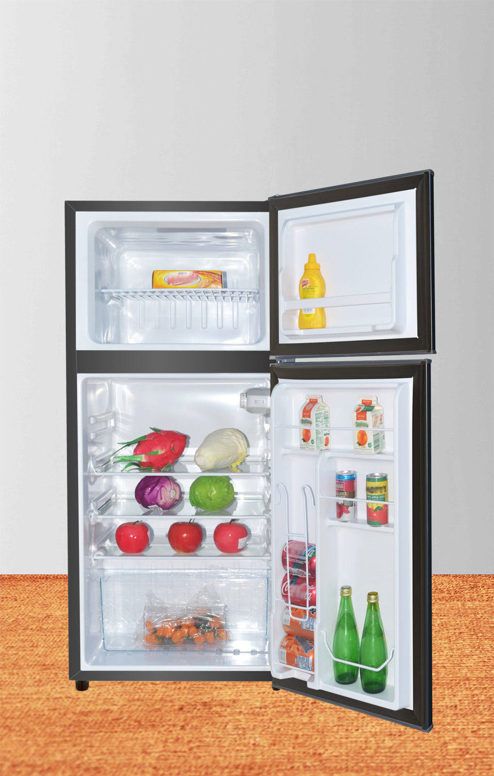 RCA 4.5 Cu ft Two Door Mini Fridge RFR469, Black Stainless Steel