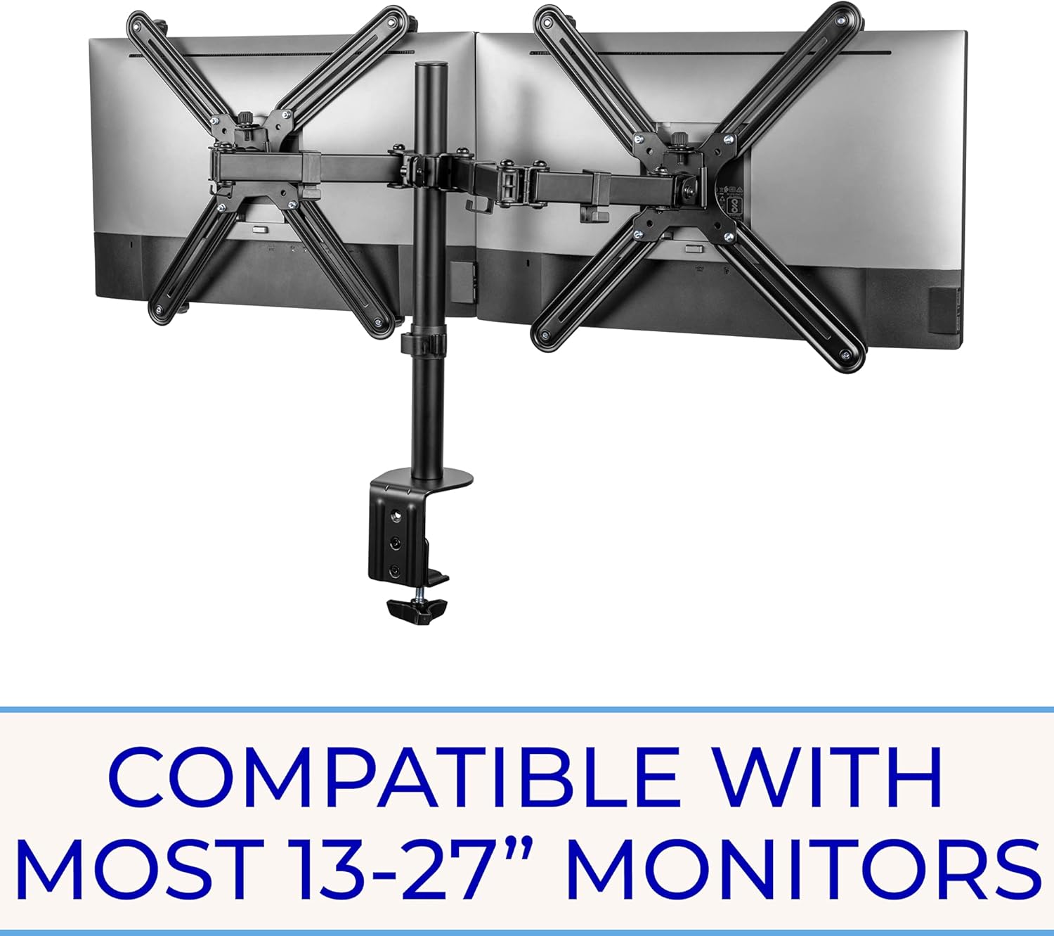 Stand Steady Non-VESA Dual Monitor Mount | Clamp-On Height Adjustable 2 Monitor Arm for Screens 13-27 Inches | VESA Mount Monitor Stand with Included VESA Adapter Brackets for Non-VESA Monitors