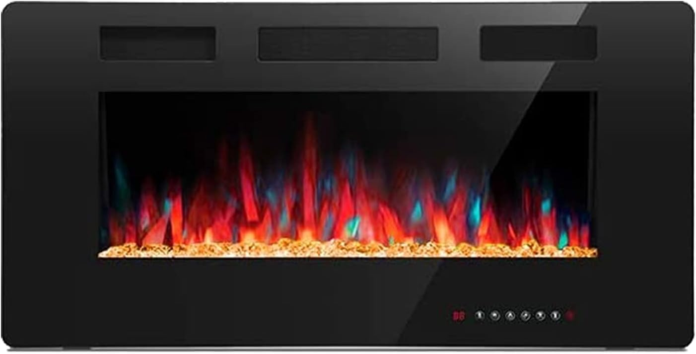 Crzoe 36 Inch Electric Fireplace, Recessed and Wall Mounted Fireplace Heater, Remote Control & Touch Panel, Timer, Adjustable Flame Color and Speed, 750w/1500w.