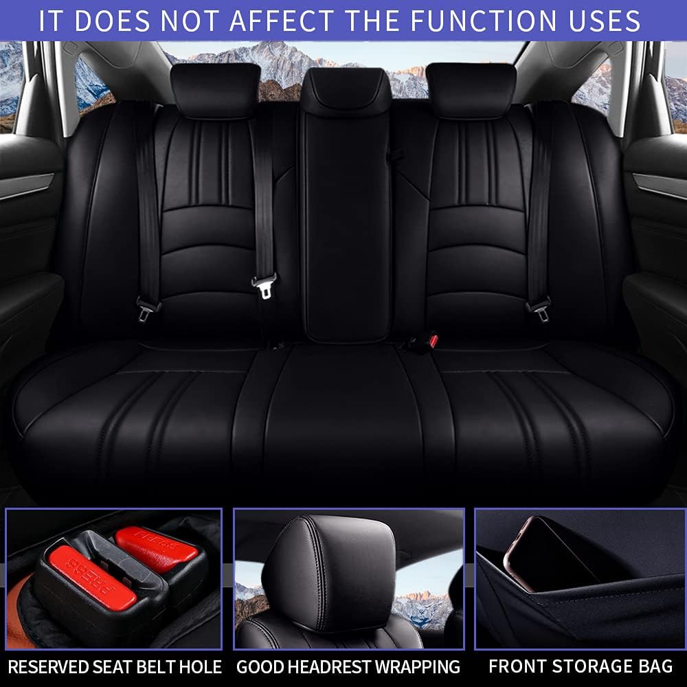 Custom Fit Car Seat Covers for Honda Accord 2018 -2021 Full Set Faux Leather Waterproof Seat Cover Vehicle Protection Compatible Airbag (Non-Removable Rear Seat Headrest)