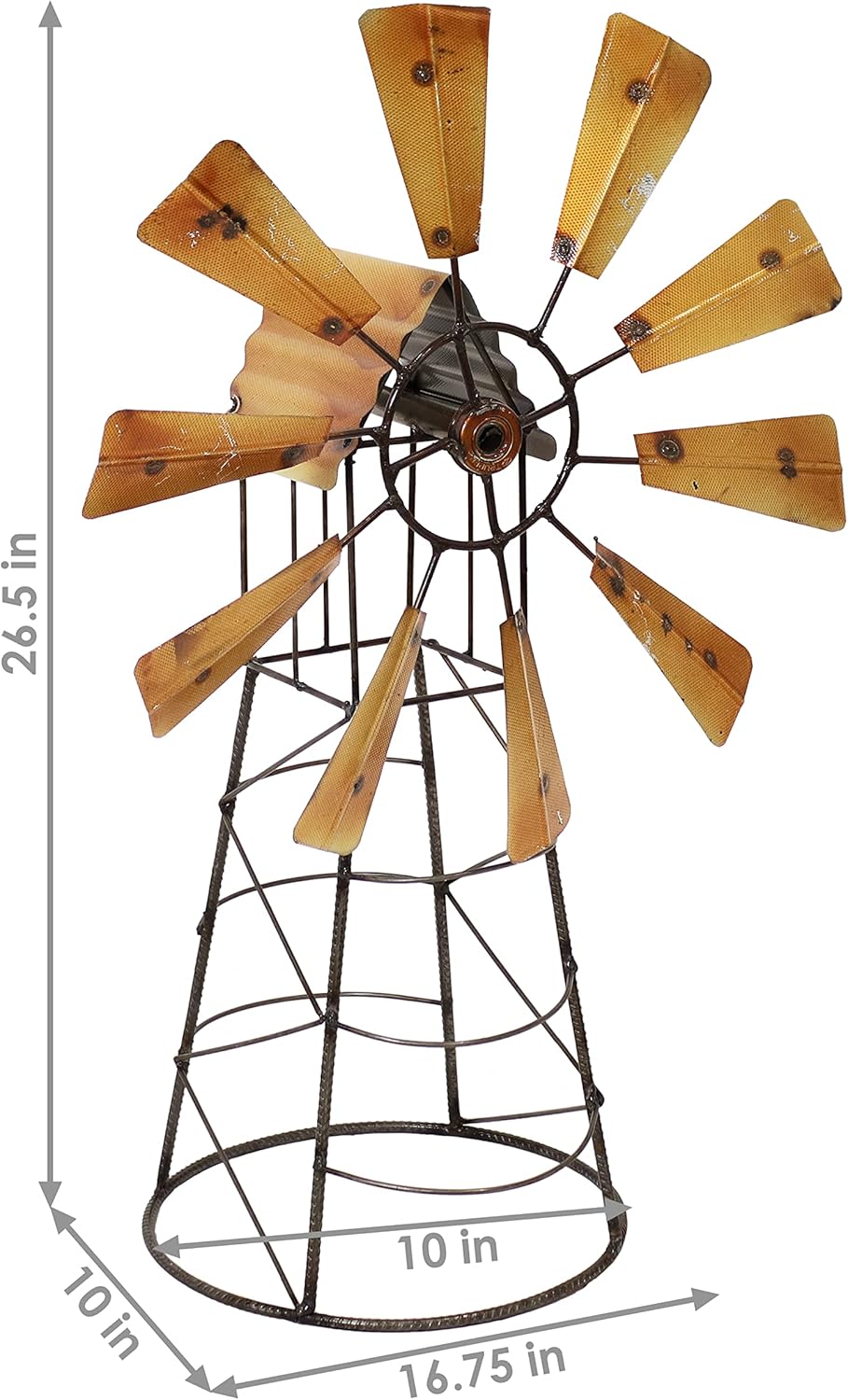 Sunnydaze Golden Farmhouse Metal Windmill Statue Garden Art - Rustic Backyard Outdoor Sculpture, Lawn and Patio Decorative Figurine and Yard Accent - 26-Inch