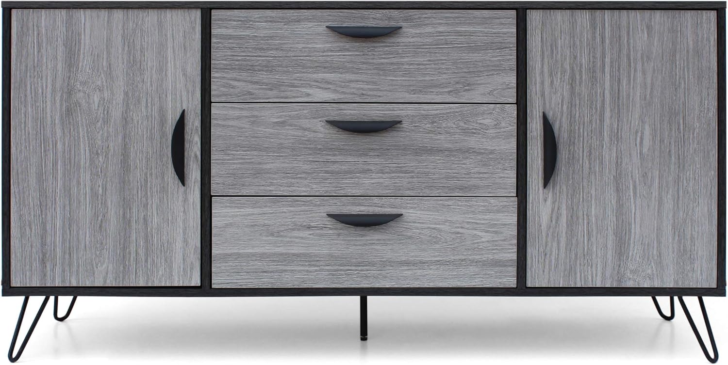Christopher Knight Home 303662 Sincere Mid-Century Modern Faux Wood Cabinet, Sonoma Grey Oak / Grey Oak / Black