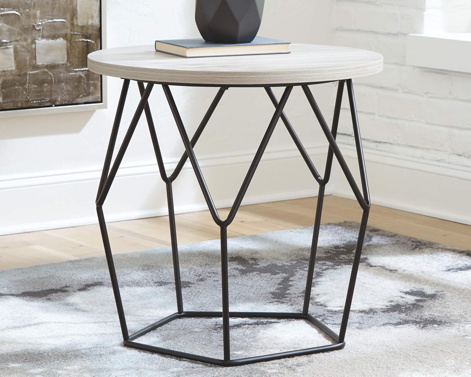 Signature Design by Ashley Waylowe Round End Table, Light Brown/Black