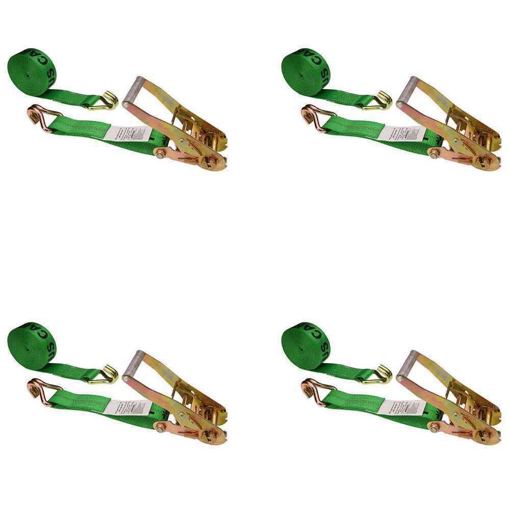 2x22 x 18& Green Ratchet Strap w/ Double J Hook - 4 Pack