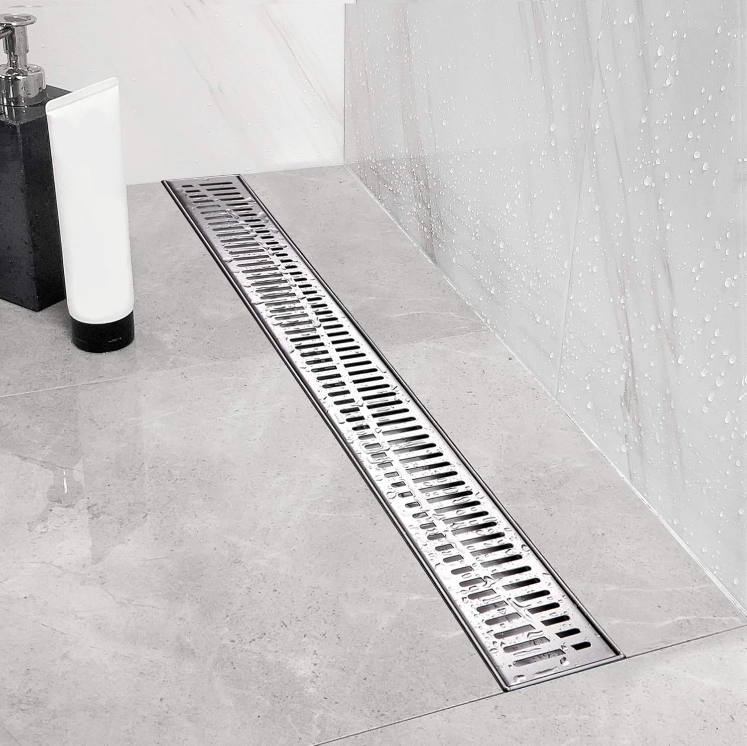 Neodrain Linear Shower Drain 36-Inch with Removable Wave Pattern Grate,Professional Brushed 304 Stainless Steel Rectangle Shower Floor Drain Manufacturer,With Leveling Feet,Hair Strainer
