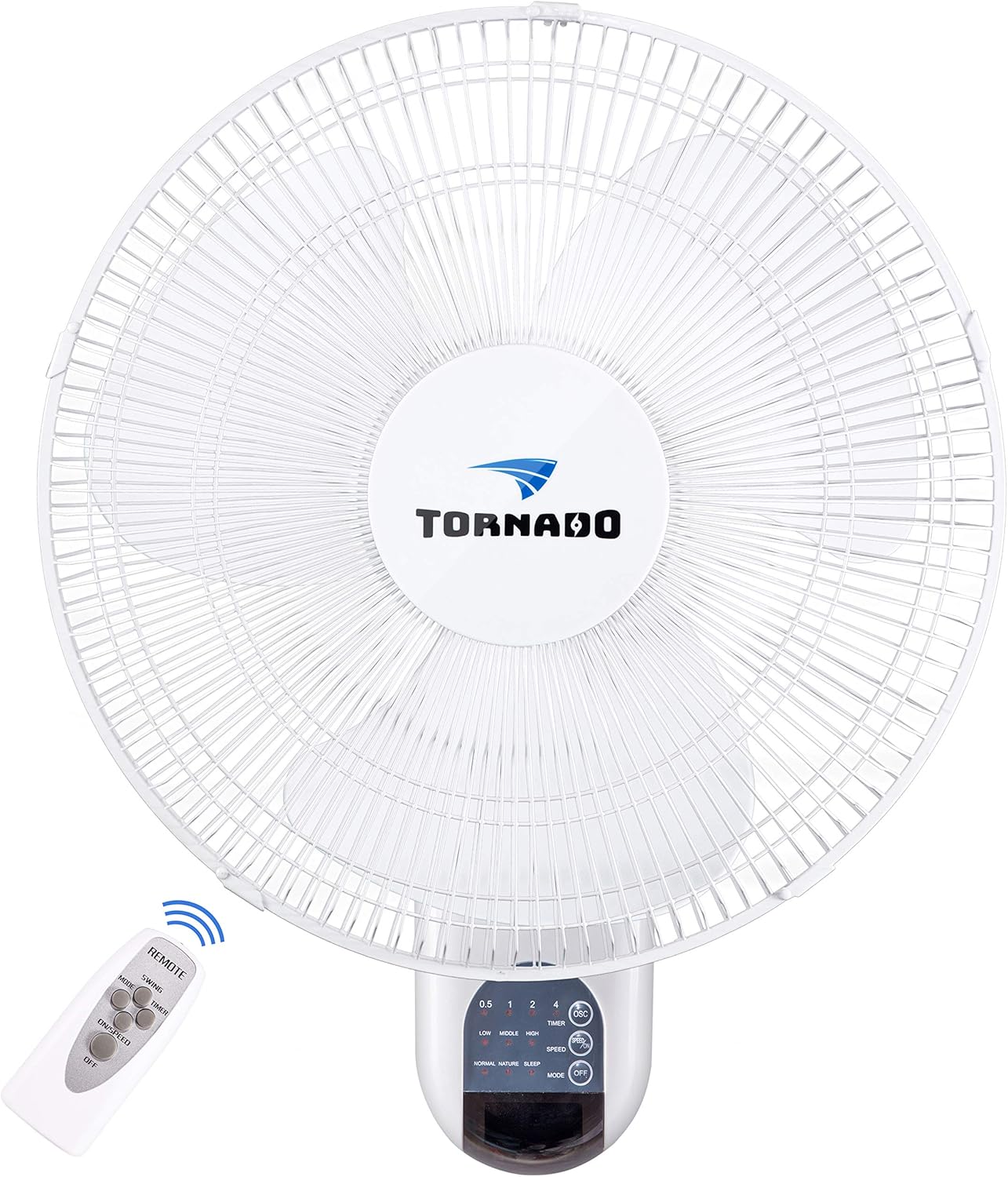 Tornado 16 Inch Digital Wall Mount Fan - Remote Control Included - 3 Speed Settings - 3 Oscillating Settings - 65 Inches Power Cord - UL Safety Listed Pack of 2