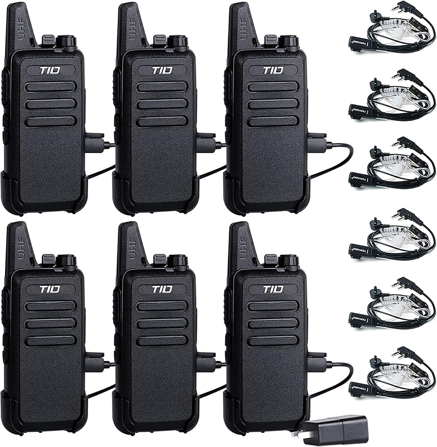 TIDRADIO TD-M8 Walkie Talkies for Adults Two Way Radio16 CH VOX License-Free Walkie Talkies Rechargeable 2 Way Radio with Earpiece, for School Retail Church Restaurant 6 Pack Pack of 2