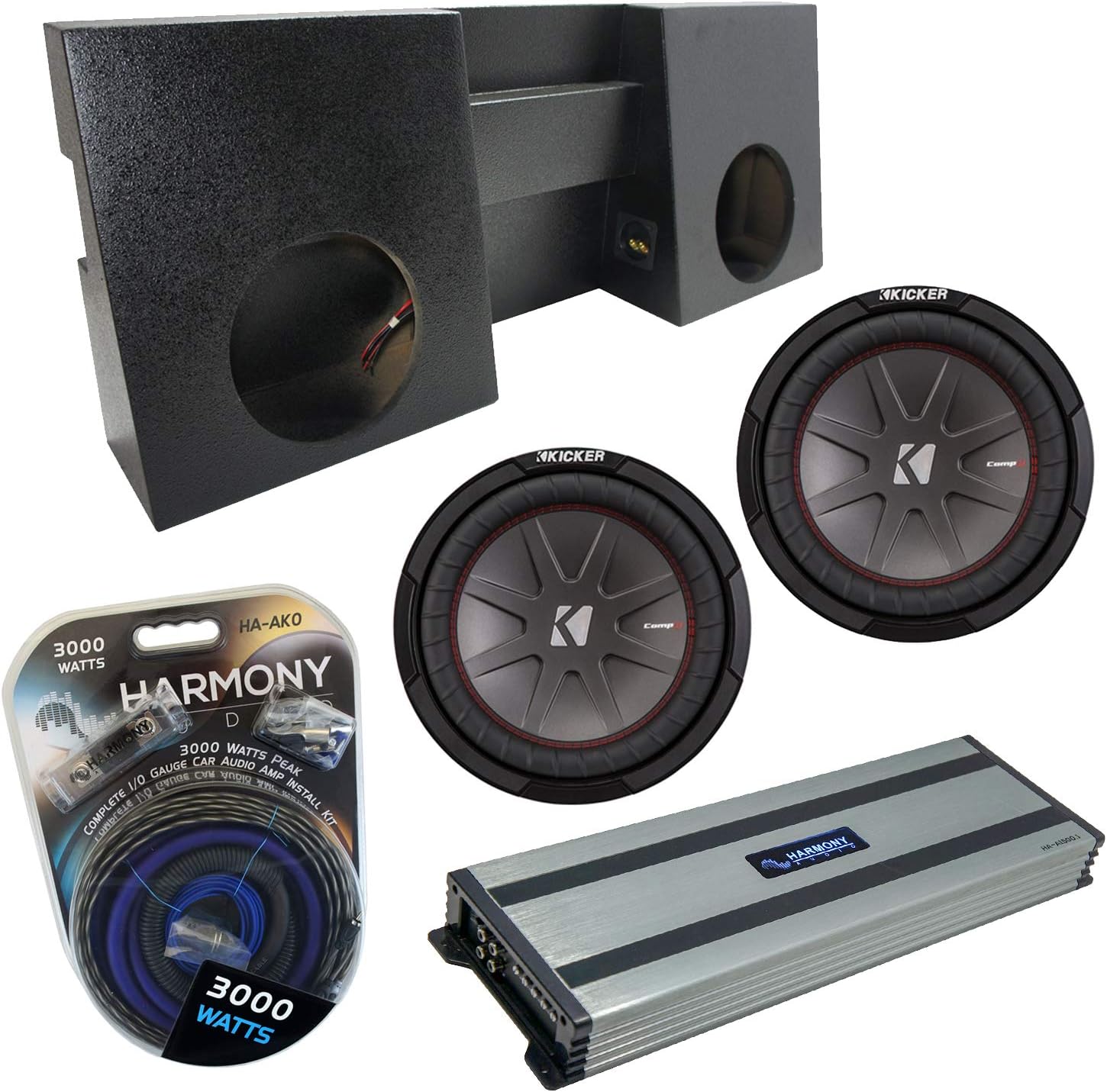 Compatible with 2005-UP Toyota Tacoma Double Cab Truck Kicker Bundle CompR CWR10 Dual 10