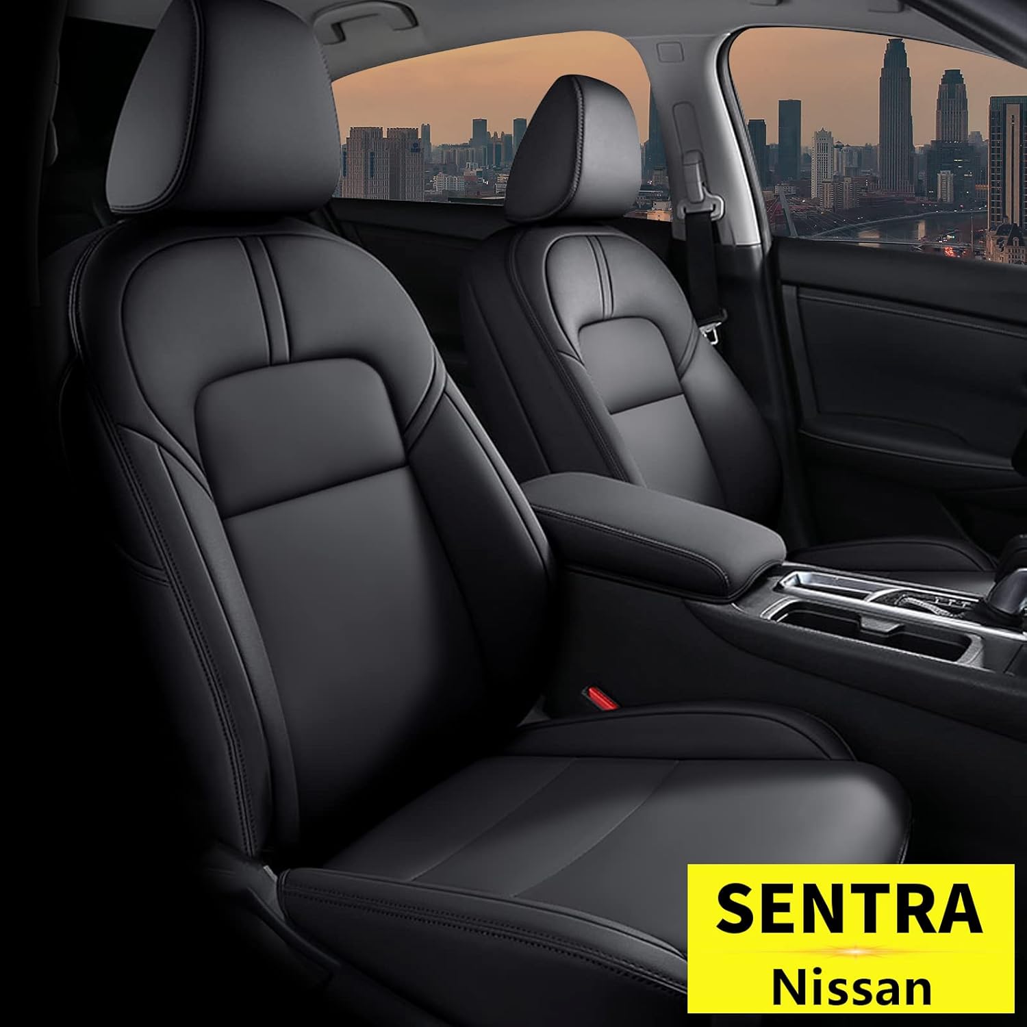 AOMSAZTO Car Seat Cover Custom Fit for 2020 2021 2022 Nissan Sentra Full Set Front Rear Seat Faux Leather Vehicle Cushion Cover Black Sentra Seat Covers Seat Protector Compatible Airbag