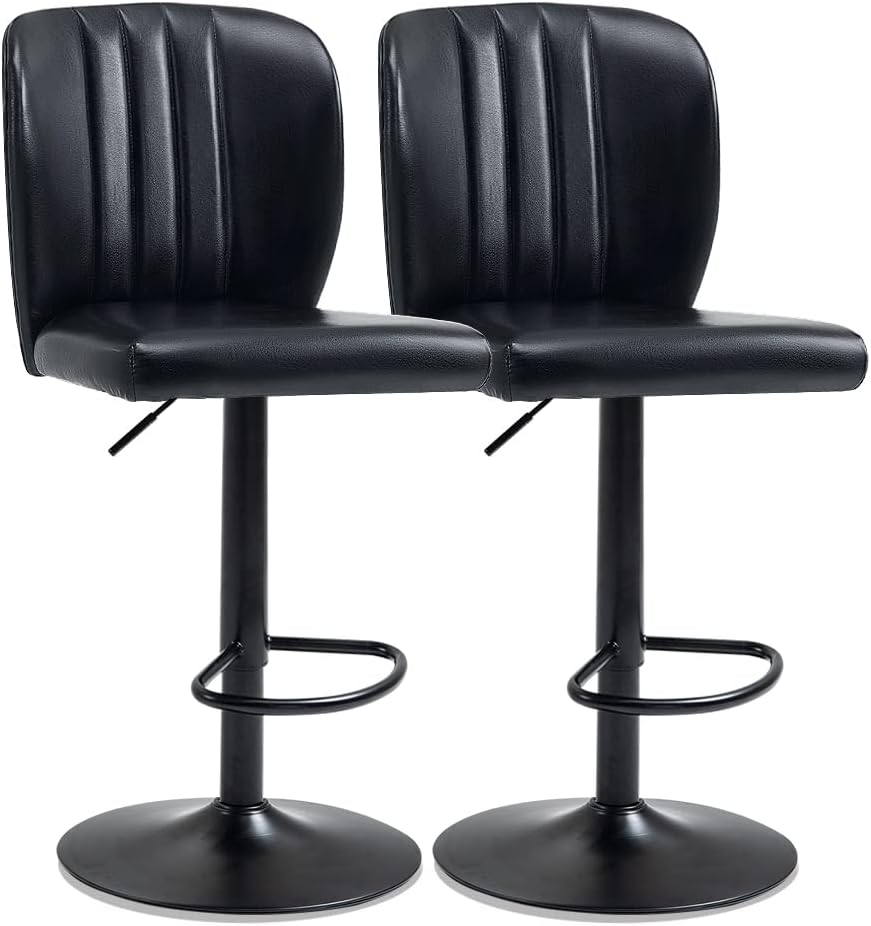 SEATZONE Bar Stools Set of 2 Black Bar Chairs Swivel Counter Height Stools Adjustable Bar Stool with Back Bar Chair Modern Island Chairs for Kitchen 360 Degree, Brown