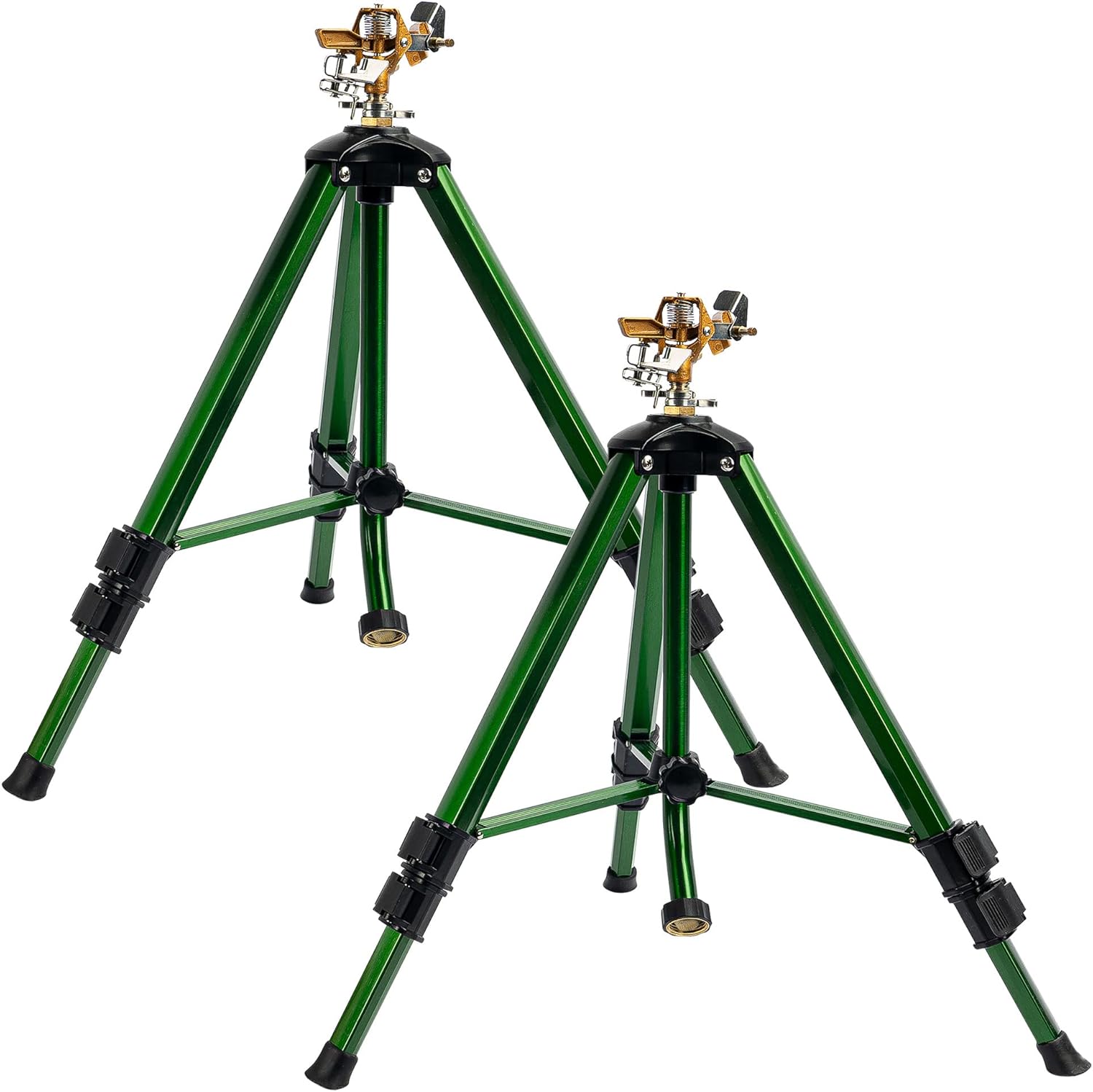 Hourleey Impact Sprinkler on Tripod Base, 2 Pack Heavy Duty Sprinklers for Lawn Yard Garden, 0-360 Degree Large Area Coverage, 3/4 Inch Connector Extension Legs Flip Locks with Brass Head Pack of 2