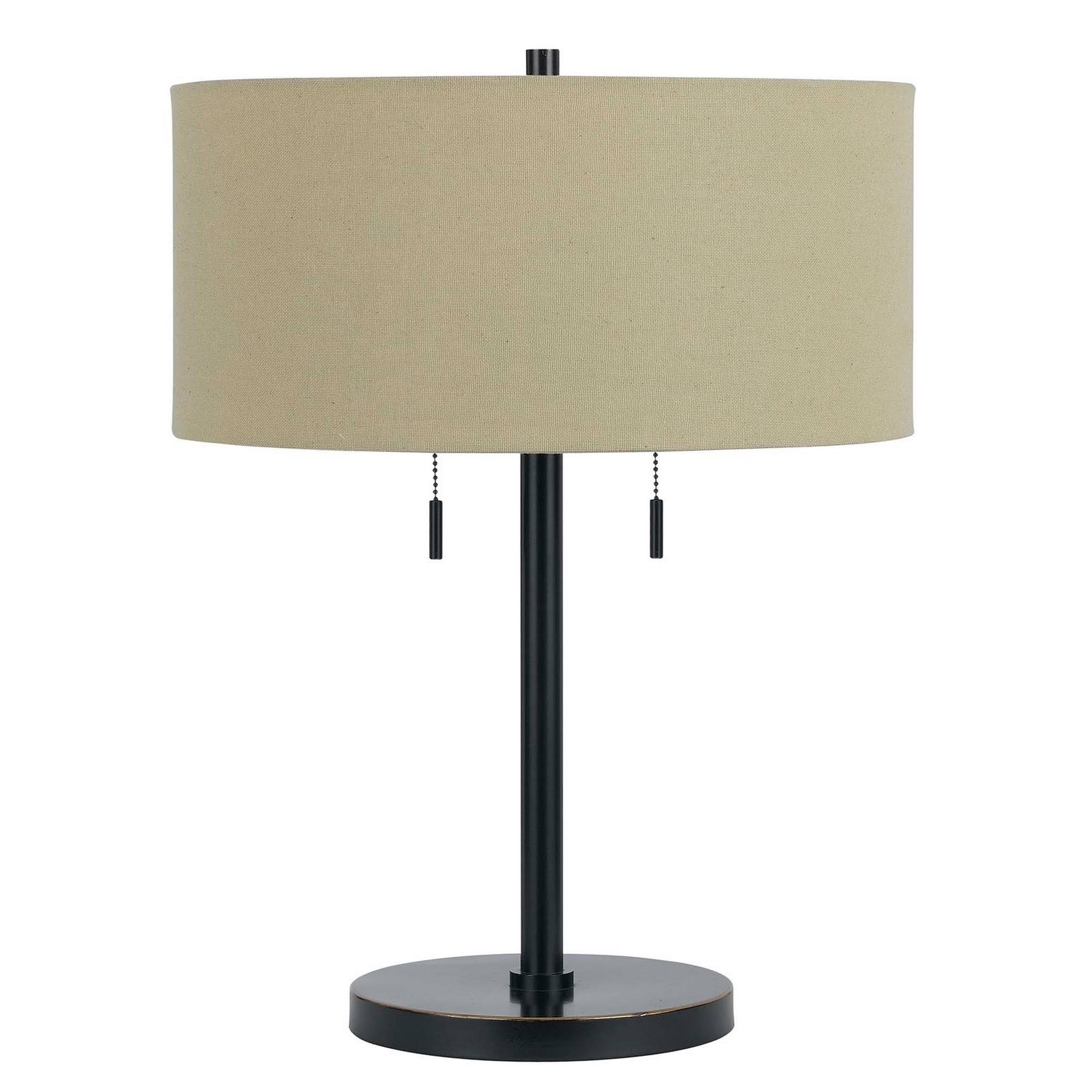 Benjara Bm220849 Metal Body Table Lamp with Fabric Drum Shade and Pull Chain Switch, Black