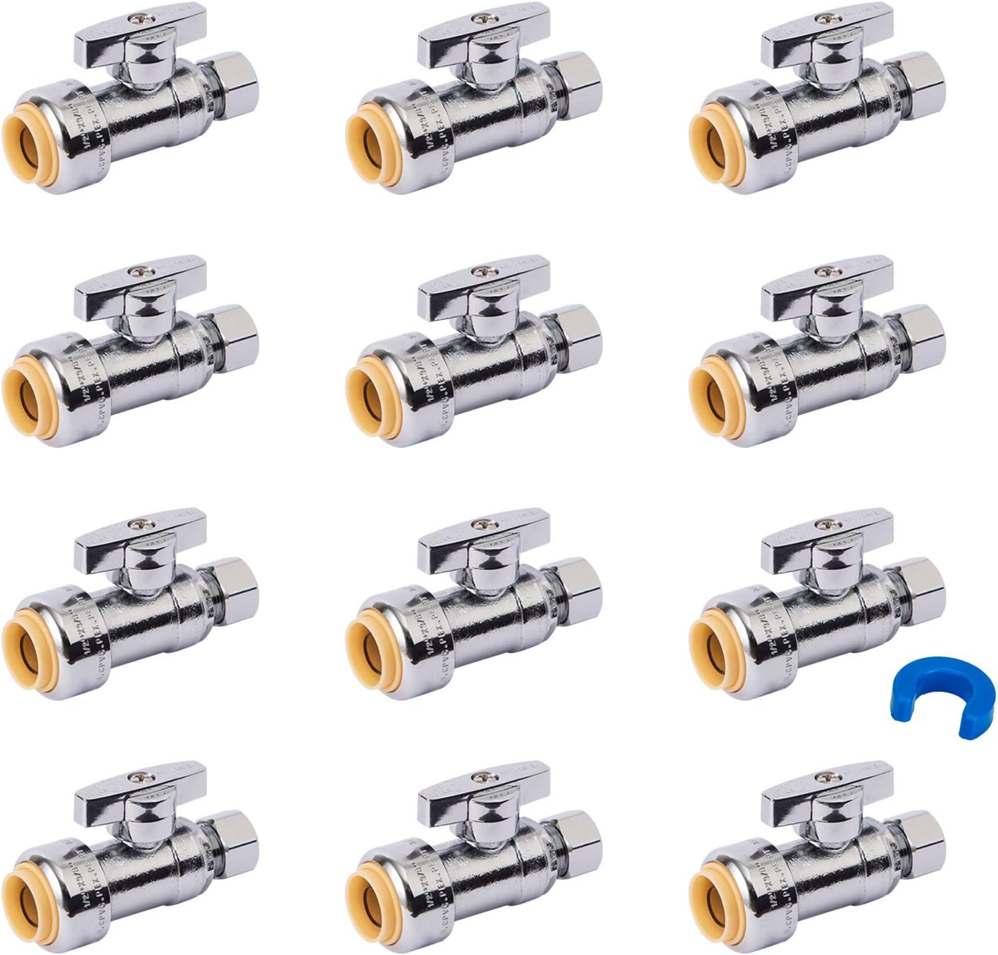 SUNGATOR Straight Shut Off, 12-Pack Push Fit Water Stop Valve 1/2