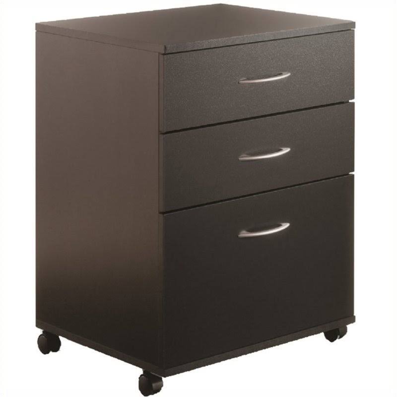 Pemberly Row Metal Mobile 3 Drawer Vertical Wood Filing Cabinet in Black - PR-2529