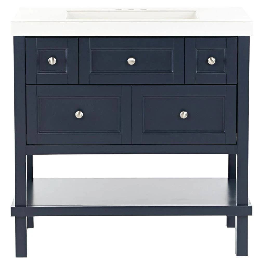 Glacier Bay Ashland 37 in. W x 19 in. D x 36.7 in. H Bath Vanity in Blue w/ Cultured Marble Vanity Top in White w/ White Sink