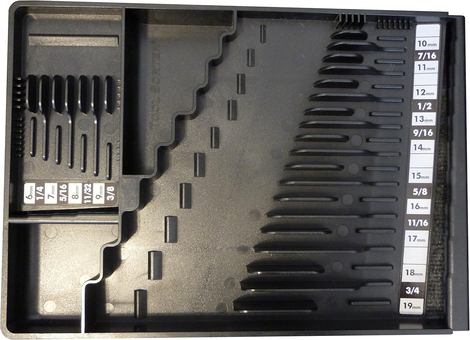 Tool SORTER Wrench Organizer (Black) | Space Saving 28-Tool Tray | Fits in Most Tool Box Drawers | Professional Quality Tool Organizer | Made in USA