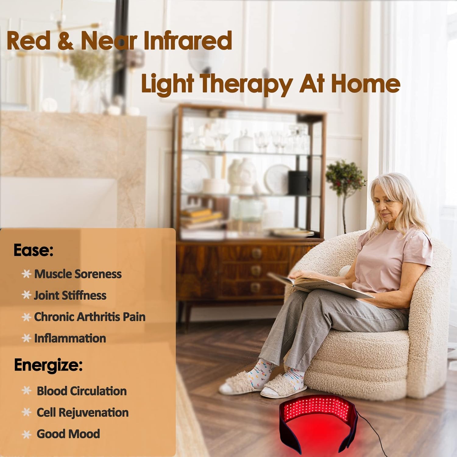 Arthaxi Red Light Therapy, Infrared Light Therapy Belt for Body, Heating Pad for Back Pain Relief, Fat Loss, Wrap-B01, Black & Blue