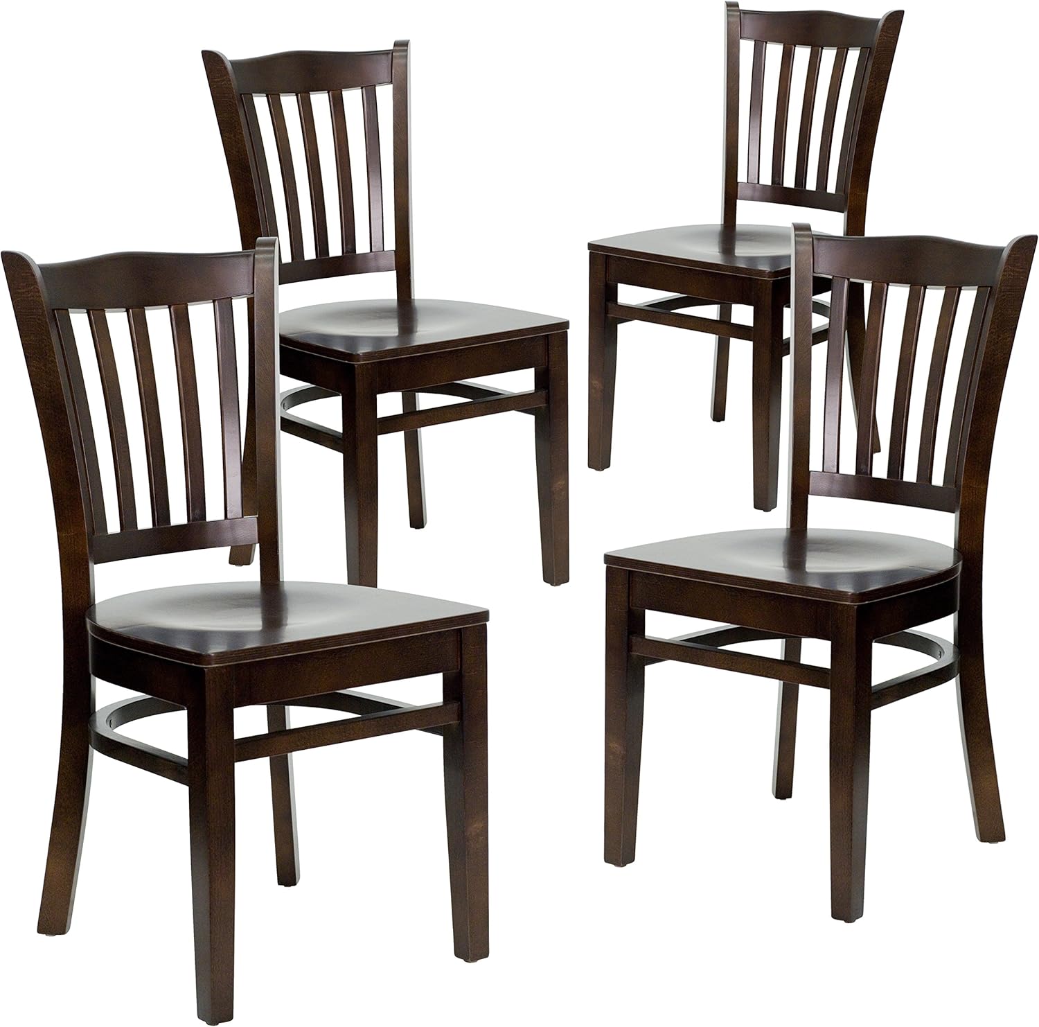Flash Furniture 4 Pack HERCULES Series Vertical Slat Back Walnut Wood Restaurant Chair