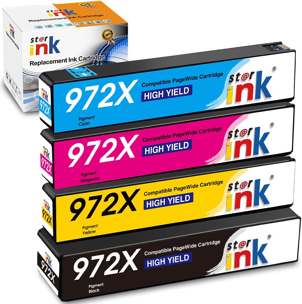Starink Compatible Ink Cartridge Replacement for HP 972X 972 (972A) High Yield Work for PageWide Pro 477dw 477dn 452dw 452dn 552dw 552dn 577dw 577z Printer, (Black Cyan Magenta Yellow) 4-Pack