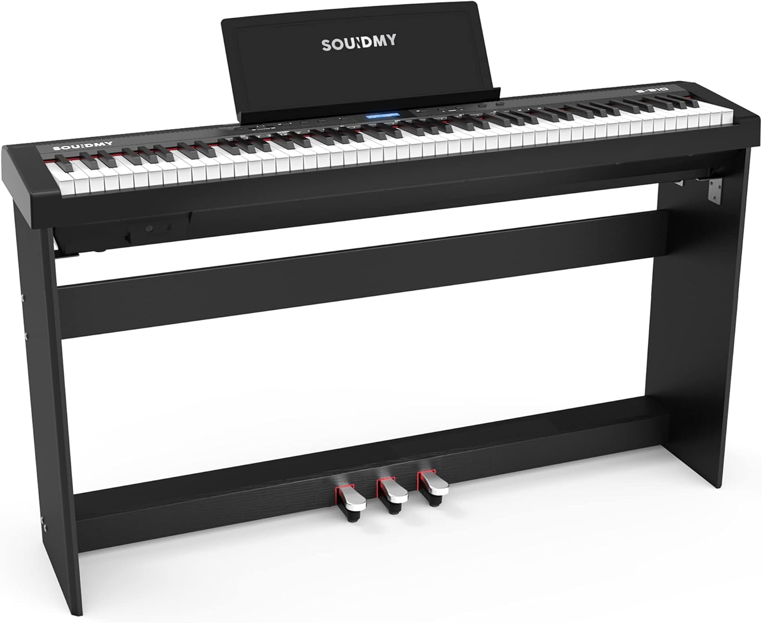 Soudimy S-310 88-Key Beginner Digital Piano, Full Weighted Graded Hammer Action, 2x25W Stereo Speakers, Home Portable Electric Piano Keyboard with Furniture Stand and 3-Pedal Unit