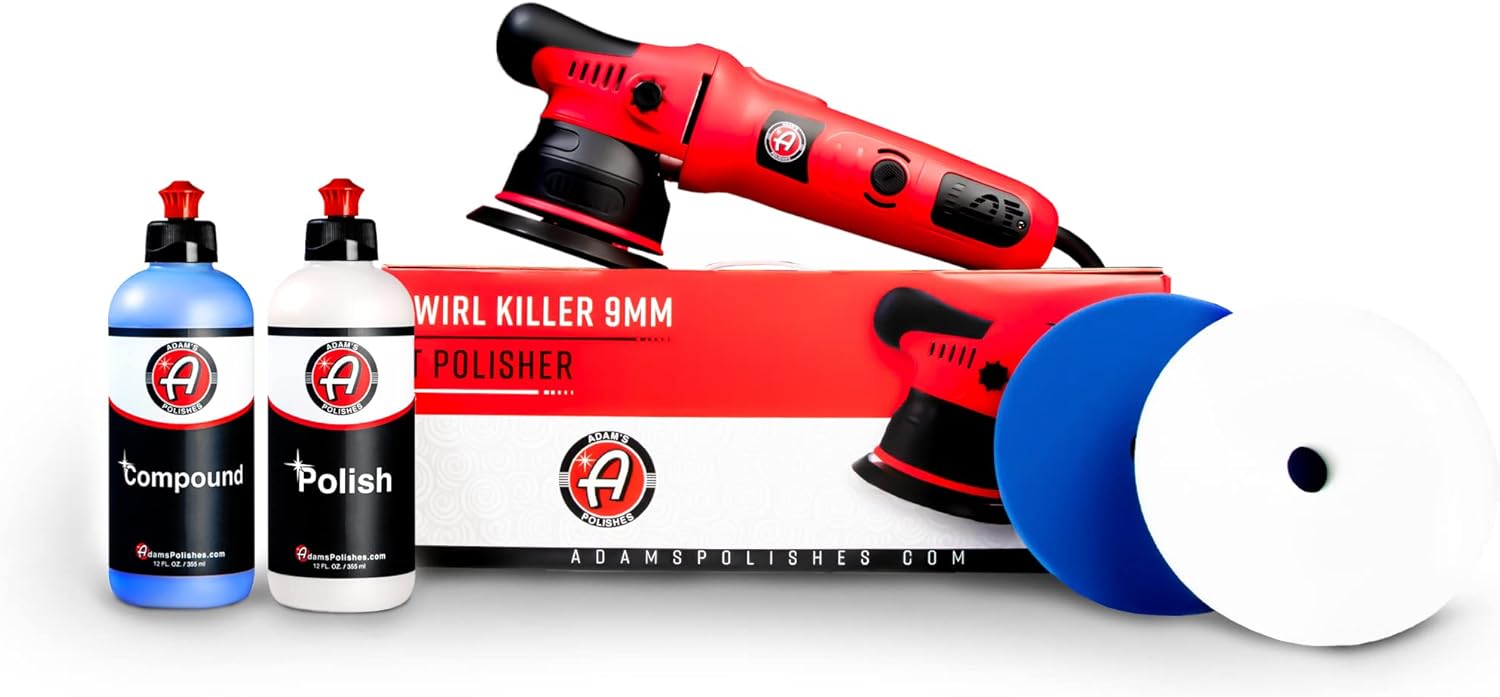 Adam's 9mm Dual Action Car Polisher (Polishing Kit) - Buffer Car Scratch Remover For Car Detailing | Includes Polish, Compound & Pads