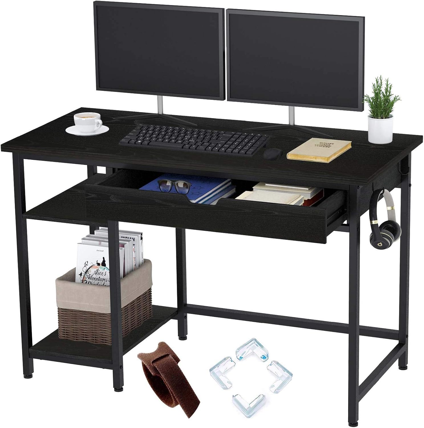 Rolanstar Computer Desk with Shelves and Drawer, 47