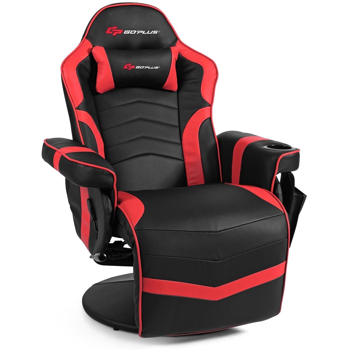 Costway Goplus Massage Gaming Recliner Reclining Racing Chair Swivel - Red