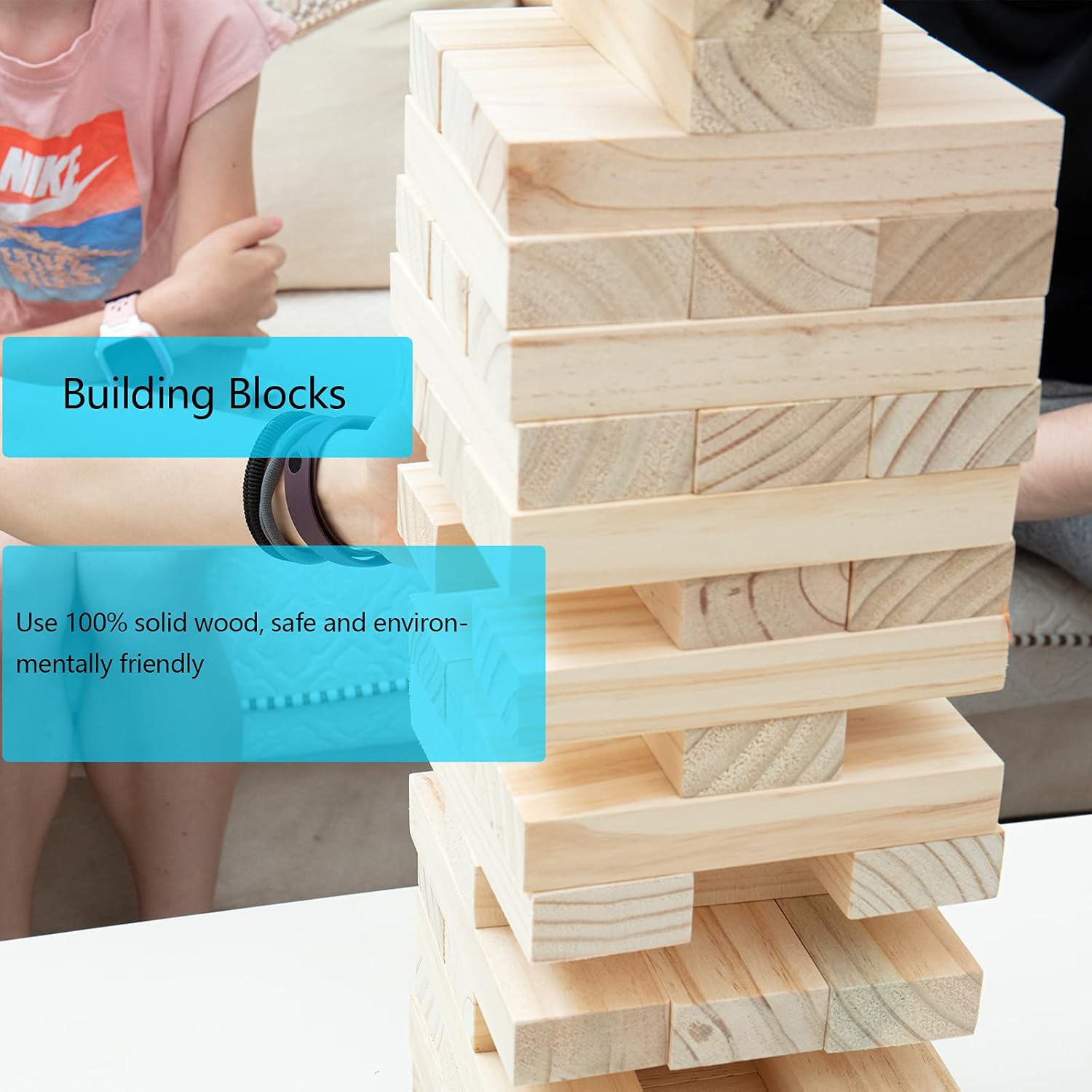 Timber Toy - 54 Extra Jumbo Wooden Blocks Floor Game for Kids and Adults, w/ Storage Crate/Game Table-No Assembly Required - Premium Pine Wood (54pcs) Pack of 2